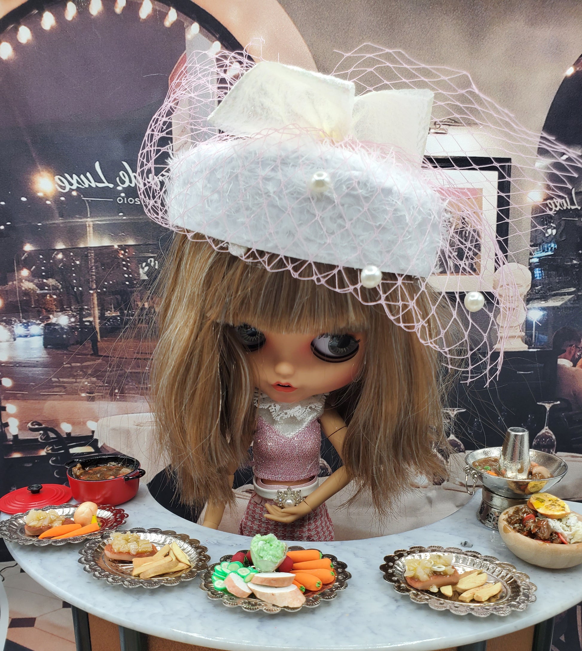 Blythe with clay food