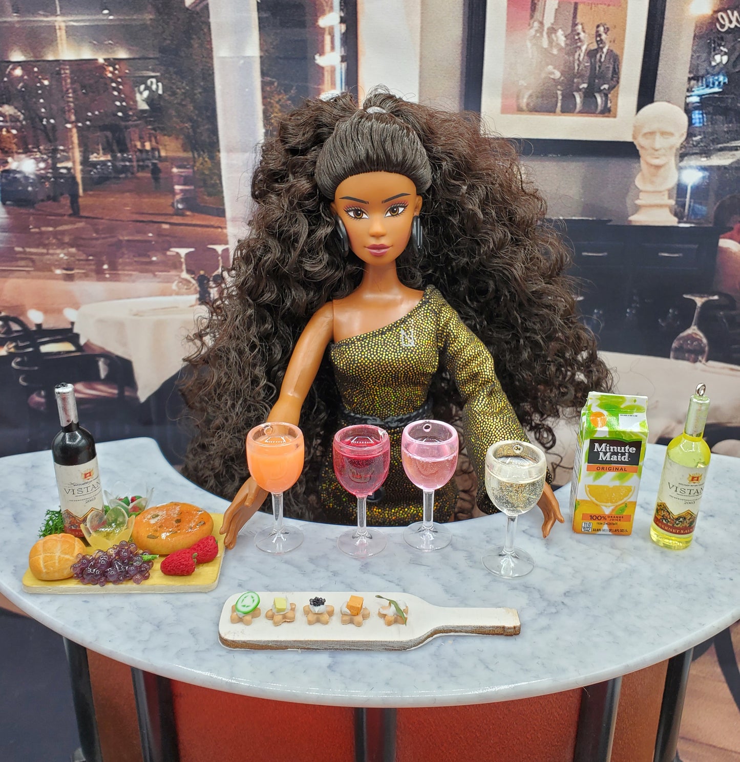 Tamera with wine and cheese board