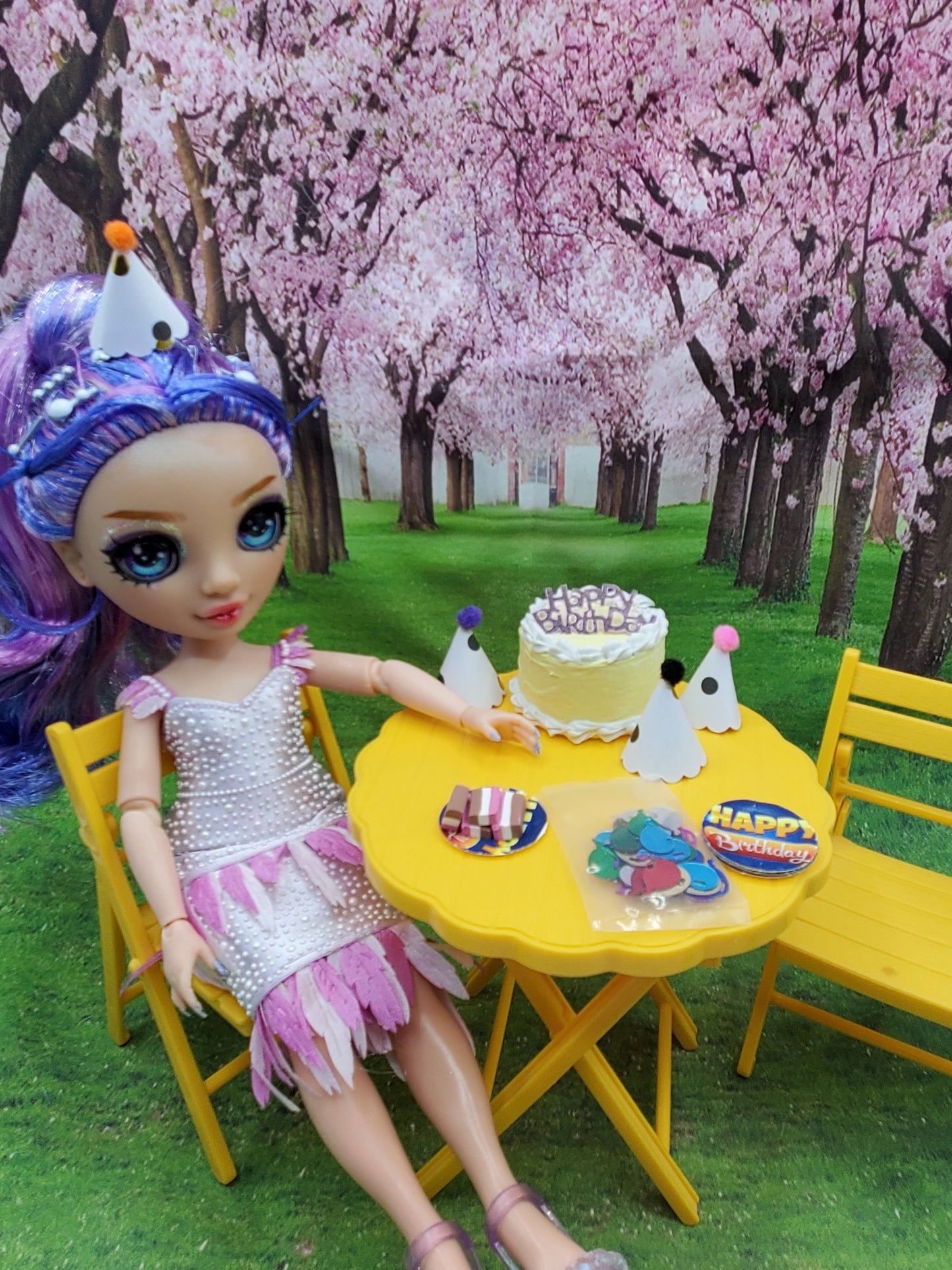 Rainbow high with Birthday party set