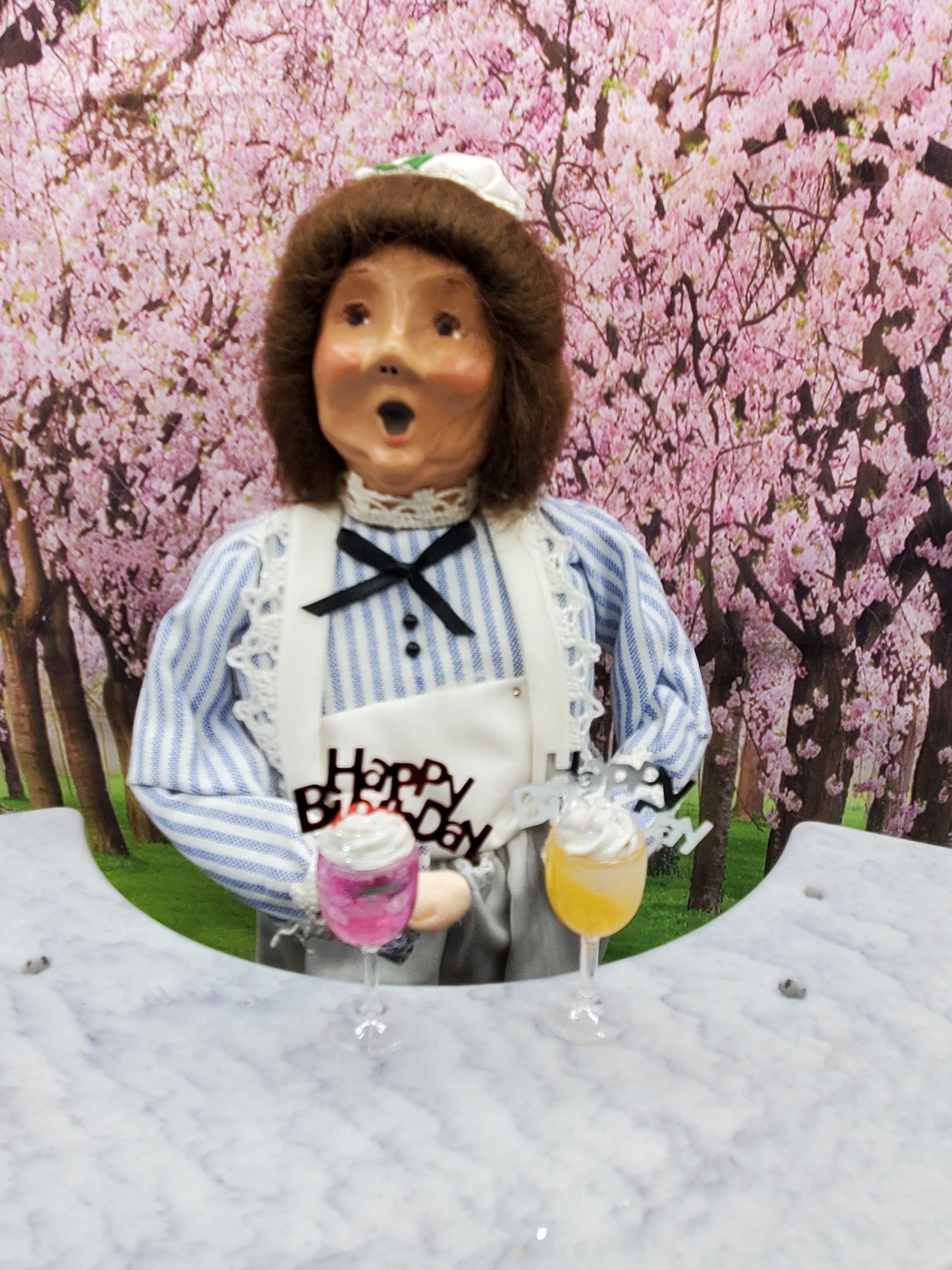 Byers Choice Doll with drinks 